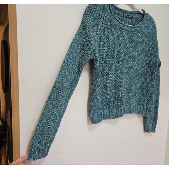 Peruvian Connection SzSm Green n White freckles mixed Cotton Sweater pullon top - Picture 11 of 13